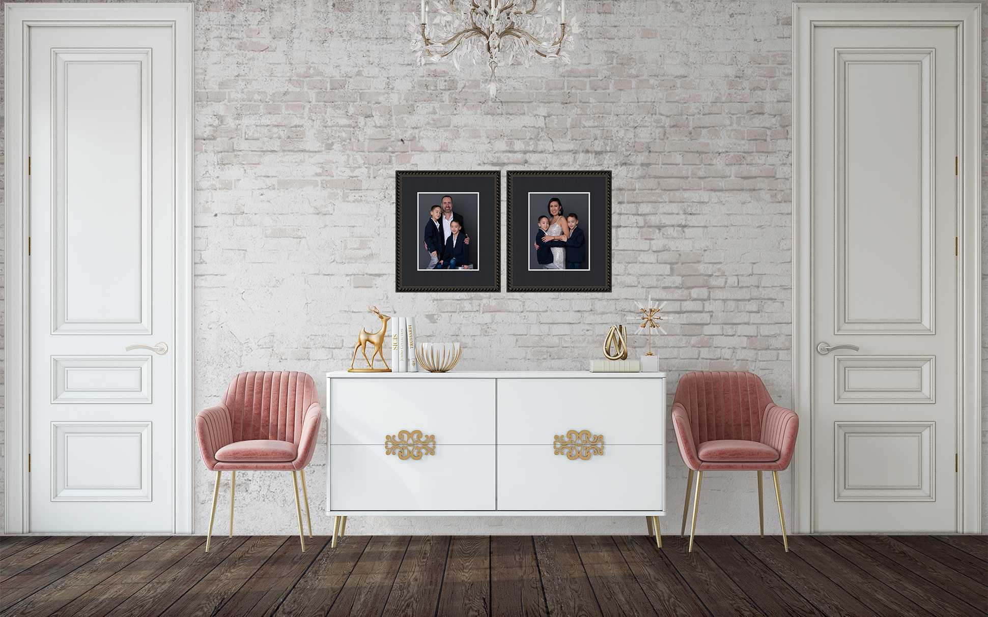 Wall art timeless portraits above the console